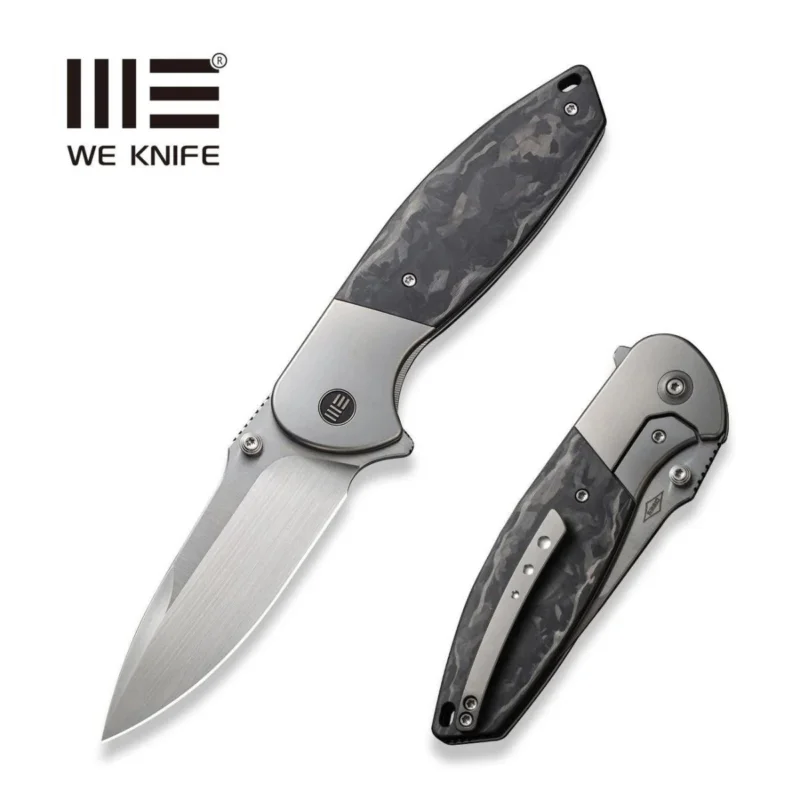Hit sprzedaży Nóż składany WE Knife Nitro OG Gray Titanium/Marble Carbon Fiber, Hand Rubbed Satin CPM 20CV by Peter Carey (WE23035-1)