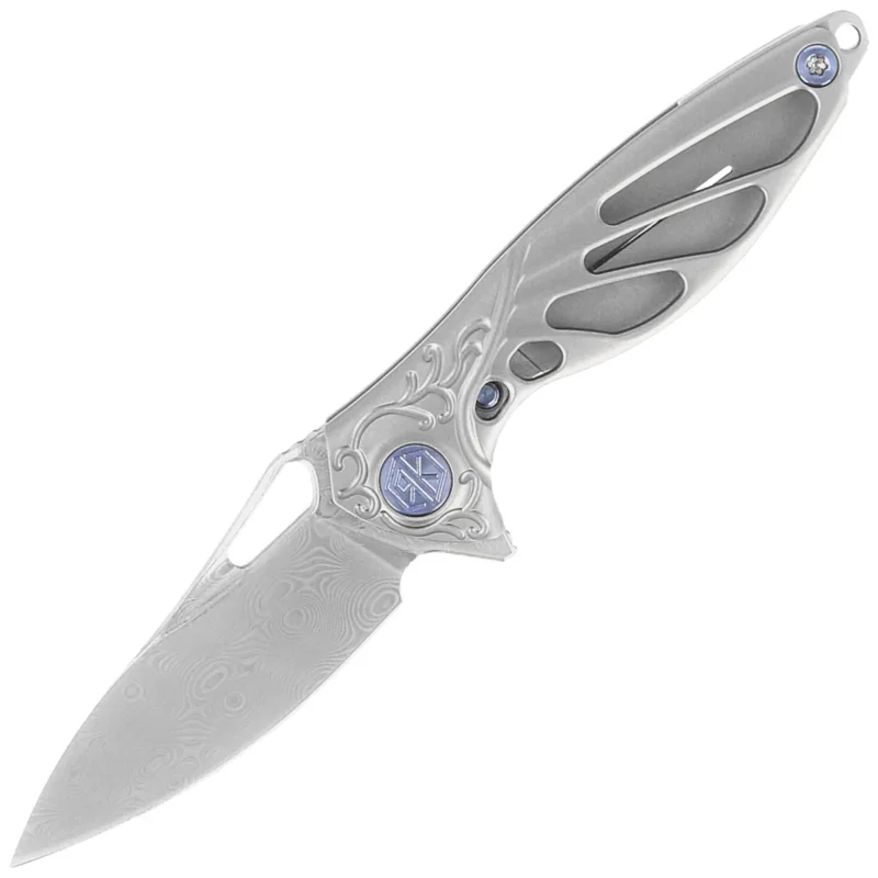 Rike Knife Mini Hummingbird Titanium, Rose Damascus by Richard Wu (RK-MINI-P) Tani
