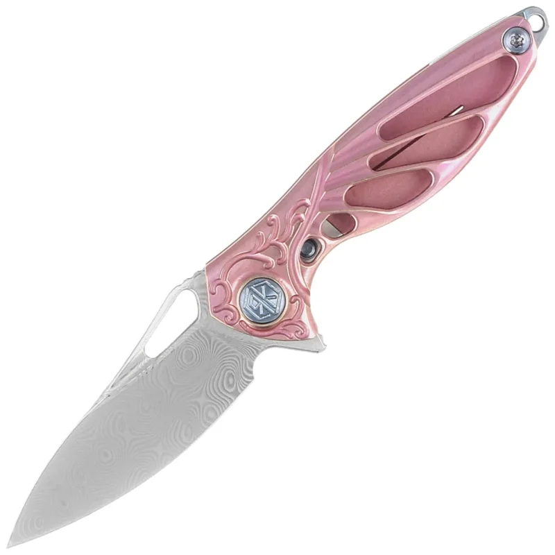 Rike Knife Mini Hummingbird Pink Titanium, Rose Damascus by Richard Wu (RK-MINI-PI) Dostępne od ręki