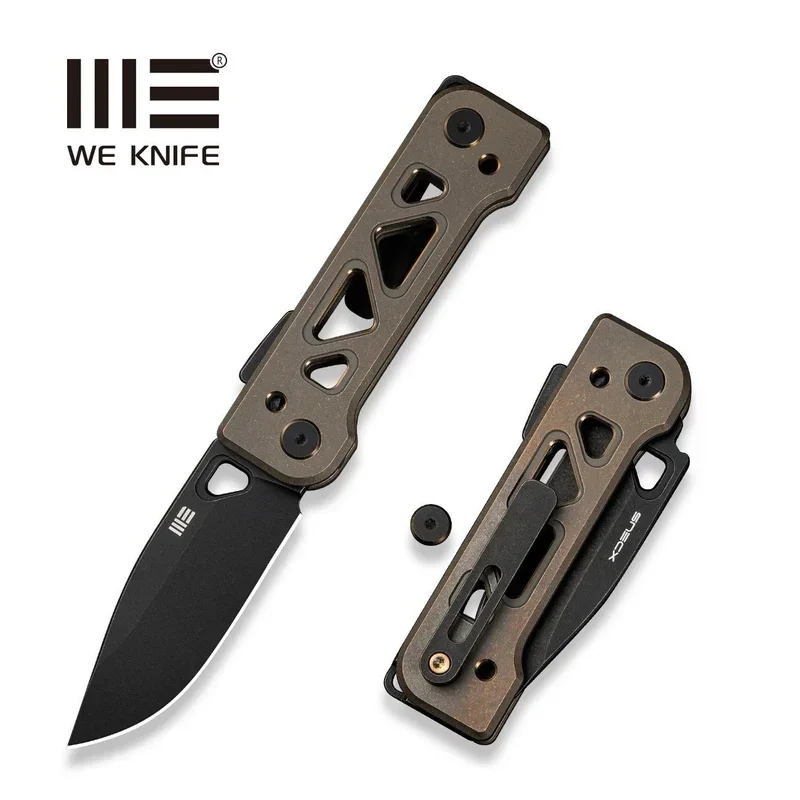 Taniej WE Knife Tyro Bronze/Gold Titanium, Black Stonewashed CPM 20CV by Snecx Tan (WE24001-3)