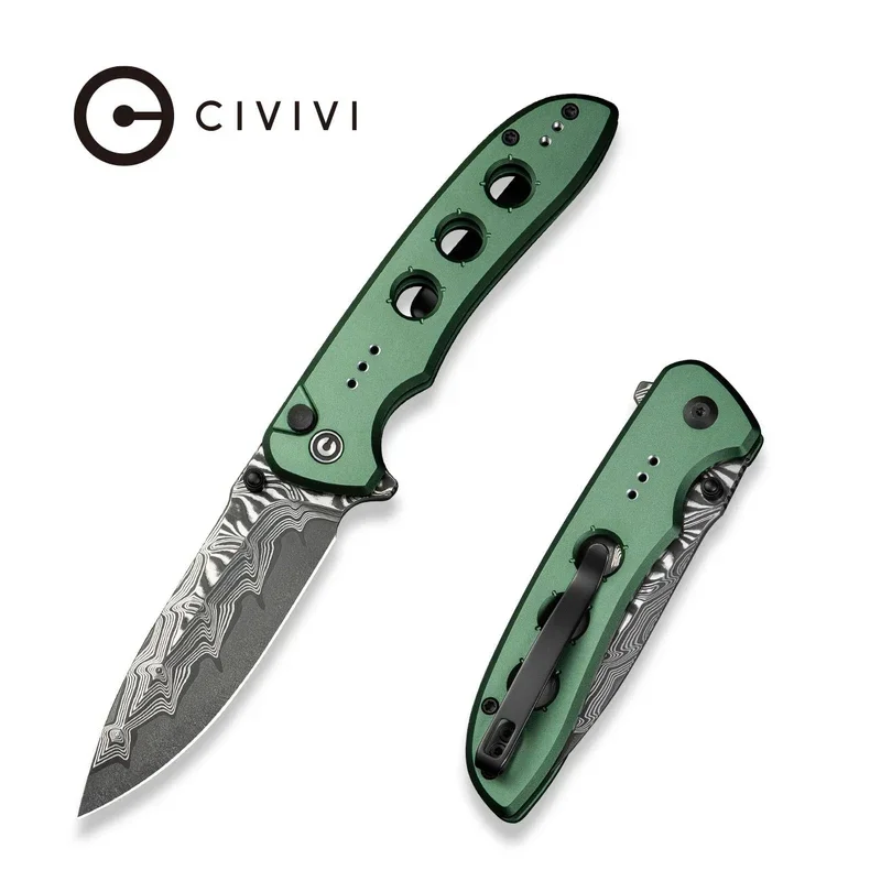 Najlepsza cena Civivi Hyperpulse Green Aluminum Knife, Damascus (C23087A-DS1)