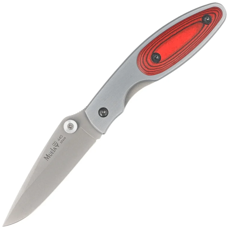 Tani Nóż składany Muela KMC-7R Gray Aluminium/Red Pakka Wood, Satin 440C
