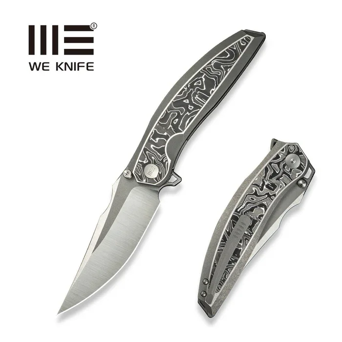 Nóż składany We Knife Quinseris Gray Titanium/Aluminum Foil Carbon, Hand Polished Satin/Gray Stonewashed M390 (WE23093-3) Nowość