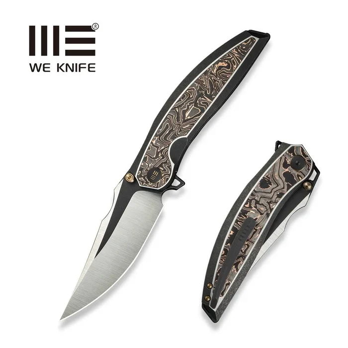 Zniżka Nóż składany We Knife Quinseris Black Titanium/Copper Foil Carbon, Hand Polished Satin/Black Stonewashed M390 (WE23093-1)