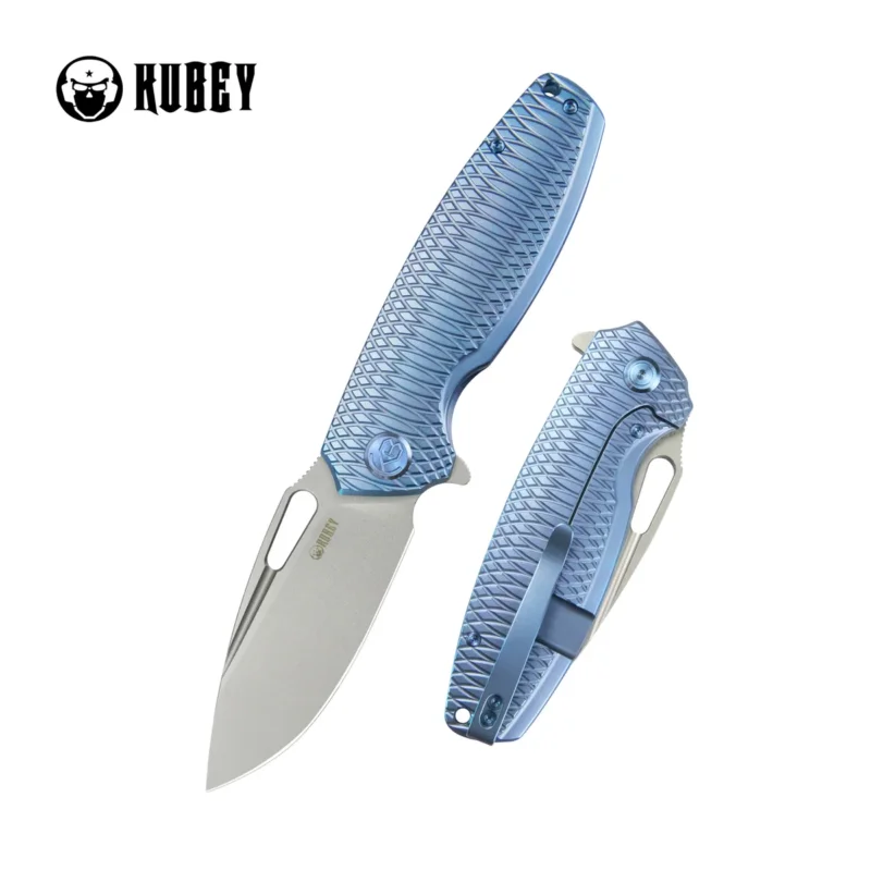 Taniej Nóż składany Kubey Tityus KB360F Blue Pattern Titanium, Bead Blasted 14C28N