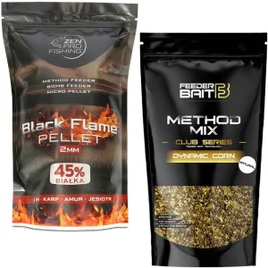 Wyjątkowa oferta ZEN Pro Fishing BLACK FLAME Pellet 2mm +Dynamic Corn Natural Feeder Bait